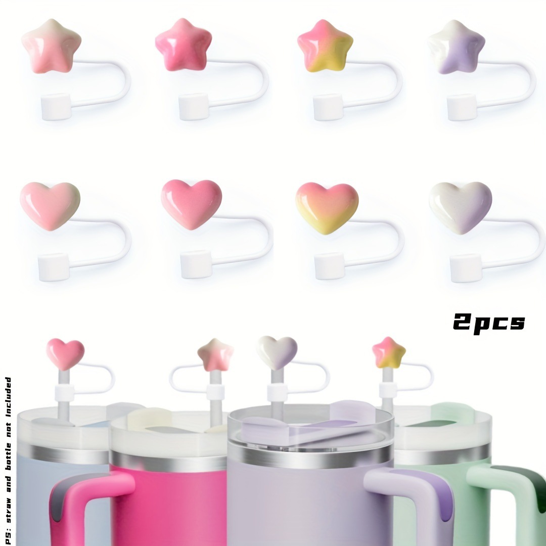 Transfronterizo amor gradiente mangas de paja de silicona se pueden repetir 10 mm lindos accesorios deportivos cubierta de polvo de goma suave estrella