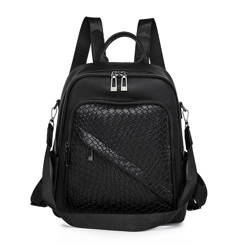 Venta al por mayor transfronteriza 2023 nueva mochila casual de cuero suave para mujer, mochila multifuncional tejida de moda, mochila escolar