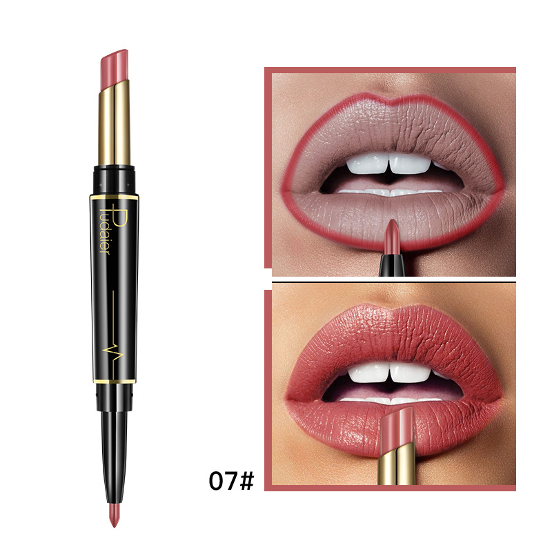 Pudaier Double Head Lipstick Lipliner Matte Makeup Holding Color Lip Glaze 16 Color Lipstick Pen_voghion.com