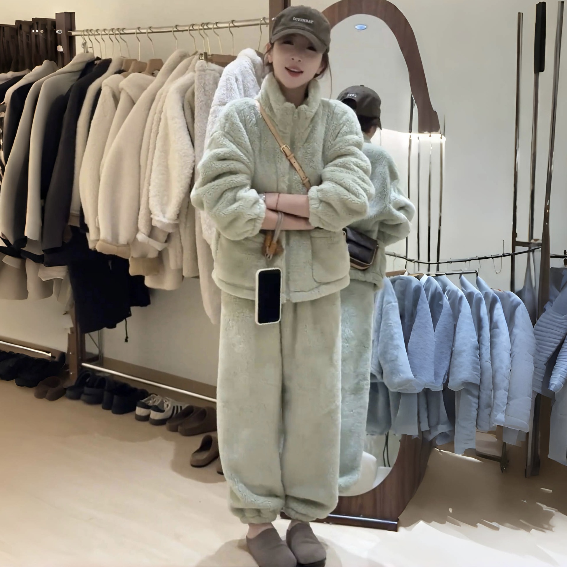 秋冬の韓系は暖かくて、暖かい部屋の服のコートを厚くして、ゆったりした部屋の服のパジャマを着ています。