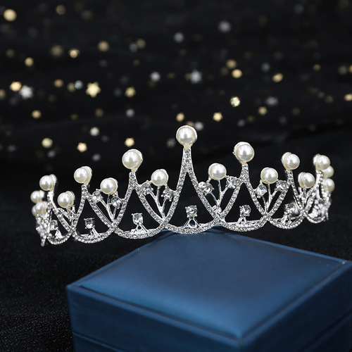 Children's Korean simple diamond-encrusted pearl bridal crown tiara wedding dress accessories princess birthday party dress accessories
