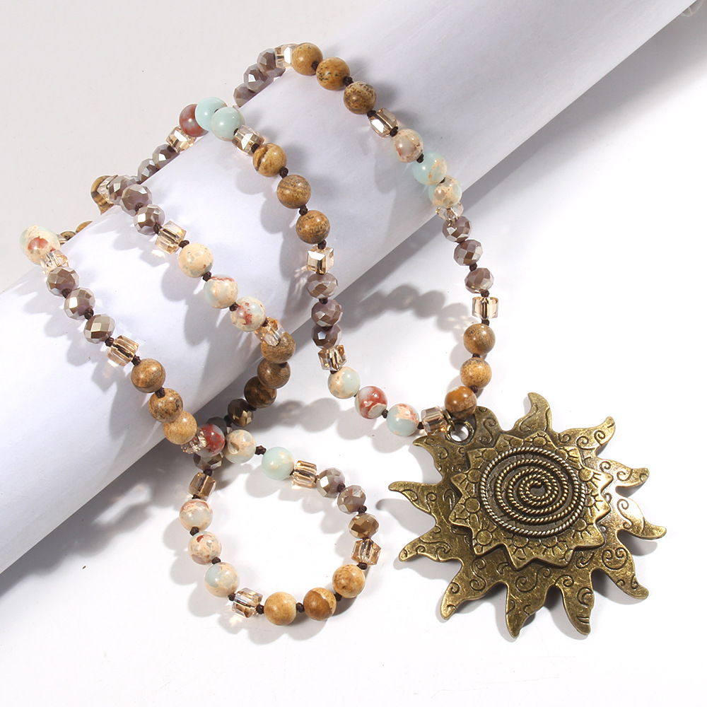 Pendant Necklace Classification Bohemian Sun Natural Stone Beaded Chain Pendant Necklace In Bulk