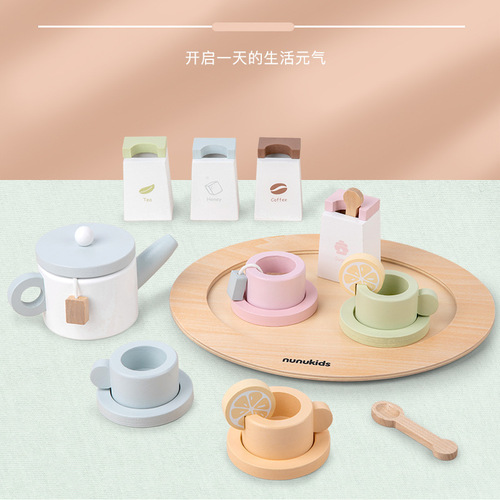Wooden kitchen play house role play food toys children's baby simulation cake afternoon tea birthday gift