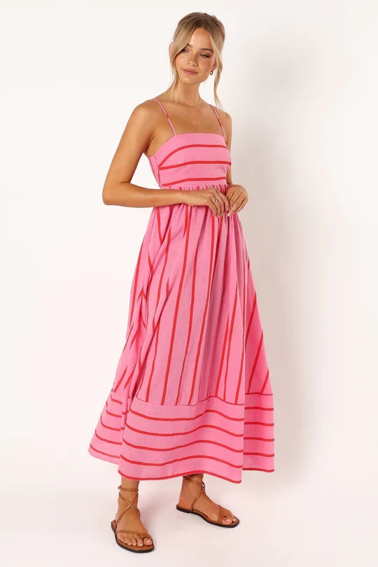 Women's Striped Sling Backless Dress Fresh Style Swing Model Spring Summer_ecoleips.com