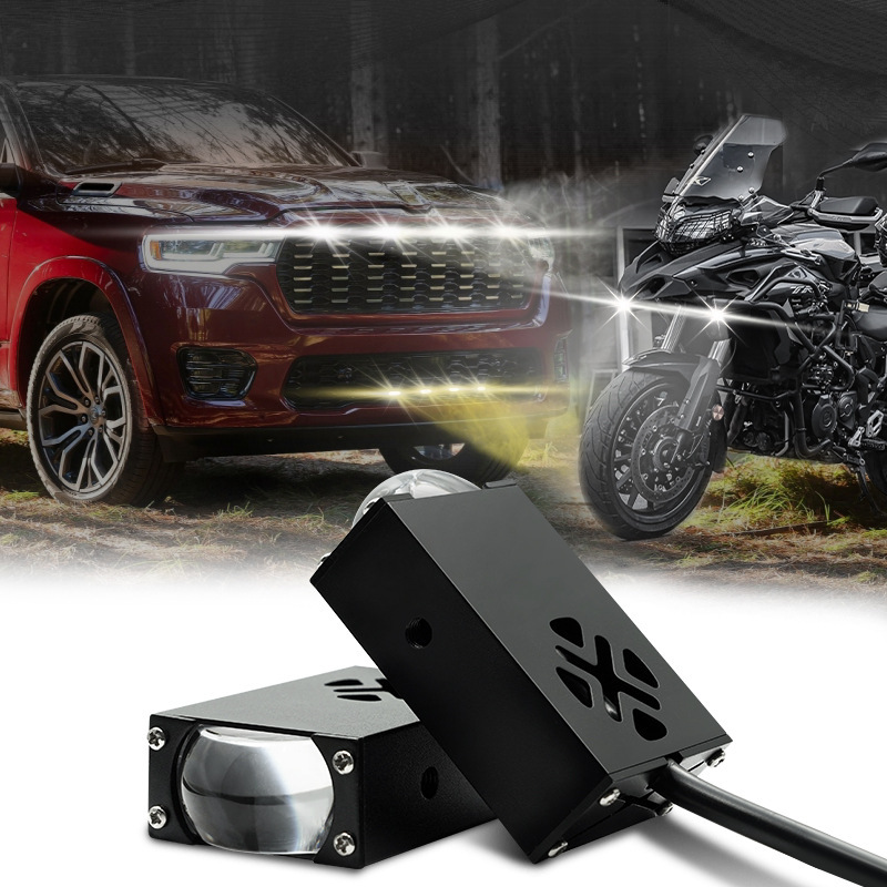 lámpara de red de automóvil oculta mini matriz láser faro de rejilla de luz amarillo y blanco LED de motocicleta image 6