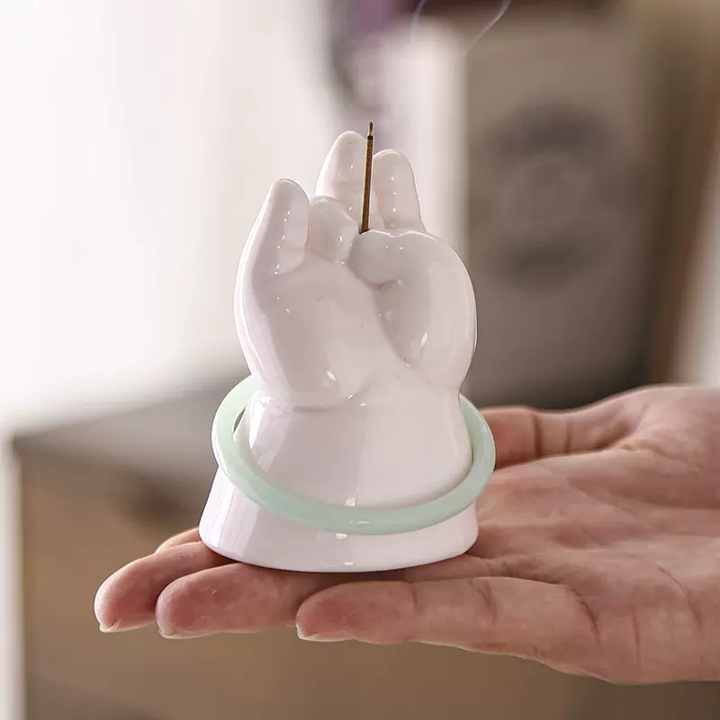 岩山 陶瓷小胖佛手线香香插创意香薰炉家用室内摆件香座香座批发