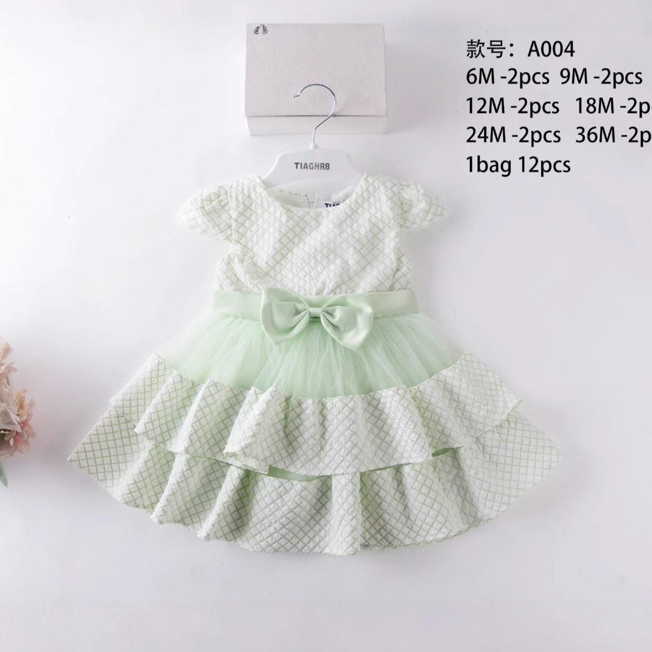 Vestido de Princesa para Bebé de Algodón y Malla, Plisado, Con Lazo image 1