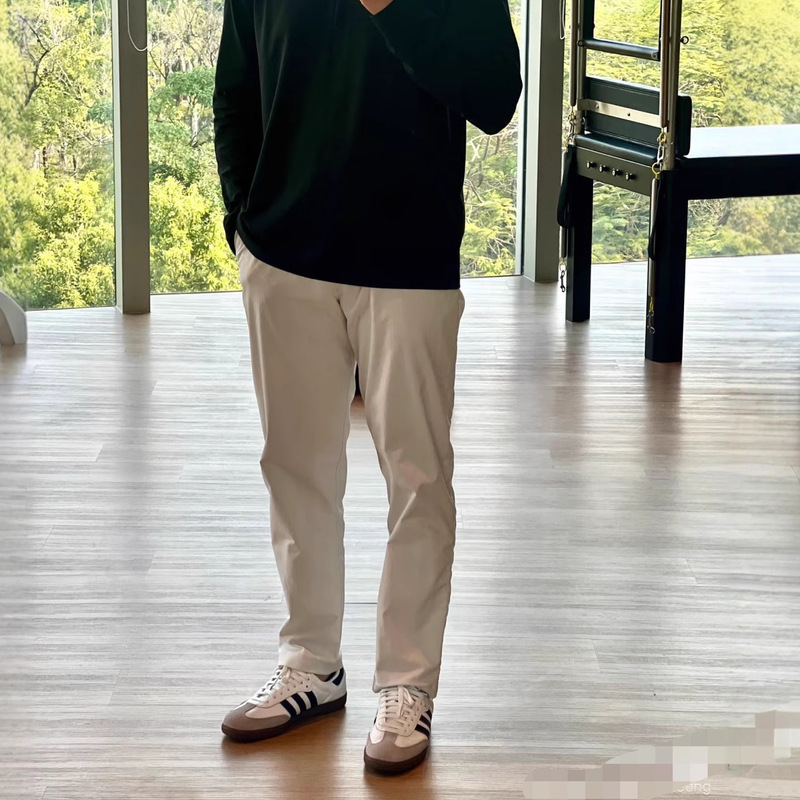 Lulu Same Style Men's Pants Abc Elastic Waist Casual Pants Autumn New Pure Color Straight Loose Pants Work Clothing 1113