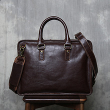 复古手提包头层牛皮公文包男士休闲植鞣皮电脑包日常通勤包文件包