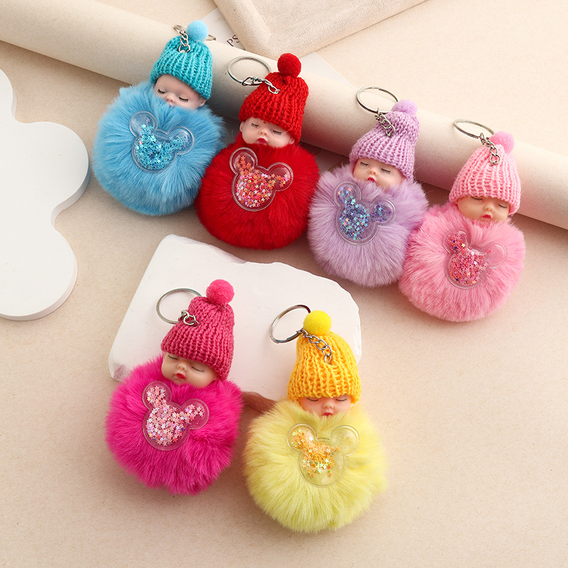 Amor dorado muñeca de sueño imitación de conejo bola de pelo colgante lindas bolsas escolares colgantes para niñas joyas de peluche llaveros