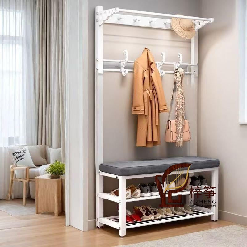 Shoe-Changing Bench and Coat Rack, Multifunctional Floor-Standing Coat Rack, Household Doorway Shoe Bench, Simple Storage Rack, Clothes Hanger