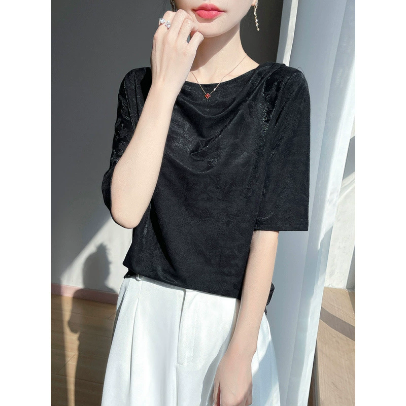 Французский темперамент с шитым кружевным вышивкой свитер весна и лето 2025 тонкий дышащий пуловер с пятью рукавами