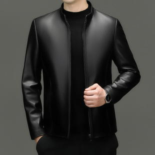 BG2306 Haining Men's Sheepskin Genuine Leather Men's Vertical Collar Slim Casual Jacket
