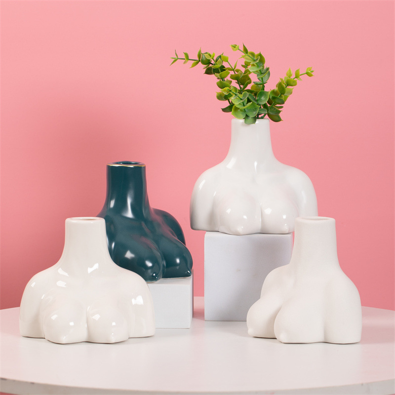 Jarrón de Cerámica Nórdico Estilo Ins, Arreglo Floral Seco y Fresco Sin Esmaltar, Decoración para Mueble de TV, Decoración Estilo Ins.