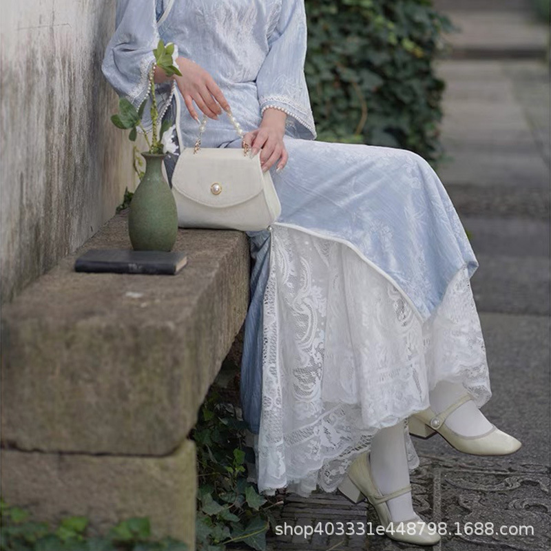 Lace Lining under the Qipao, Versatile Ladylike Lace Slip Dress, Elastic Retro Qipao Paired with a Mid-Length Skirt