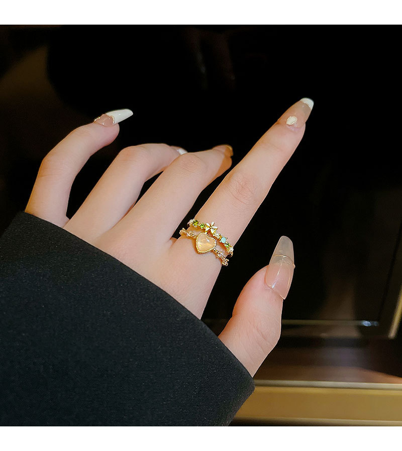 Sweet Heart Shape Copper Inlay Opal Open Ring 1 Piece