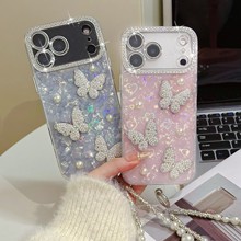 蝴蝶镭射爱心适用iPhone17手机壳IMD贝壳纹水钻苹果16pro防摔硬套