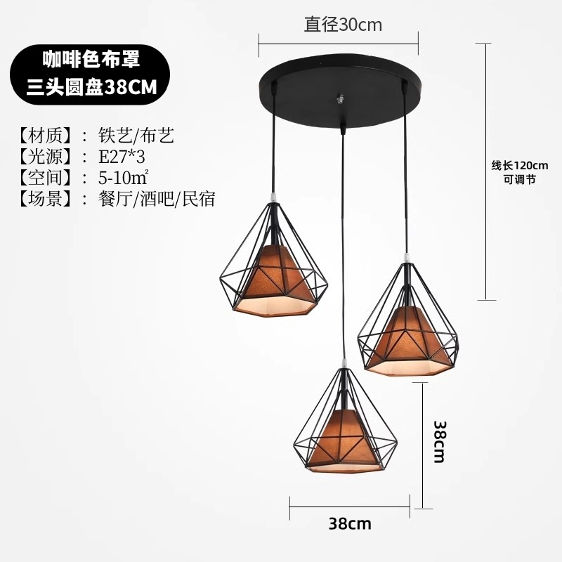 Restaurante nórdico retro retro nostálgico simple loft personalidad comedor colgante bar arte diamante hierro forjado lámparas de tres extremos