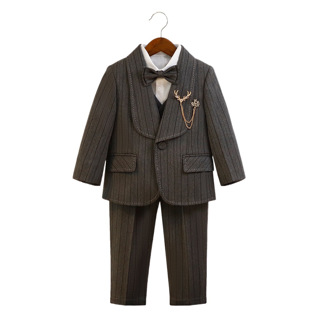 Children's suit autumn and winter striped suit vest suit Boy's flower girl's one-year-old dress host piano costume