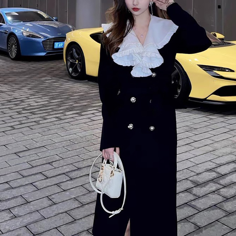 [Irish Island] Australian Wool Detachable Lace Stacked Collar Double-Sided Woolen Coat