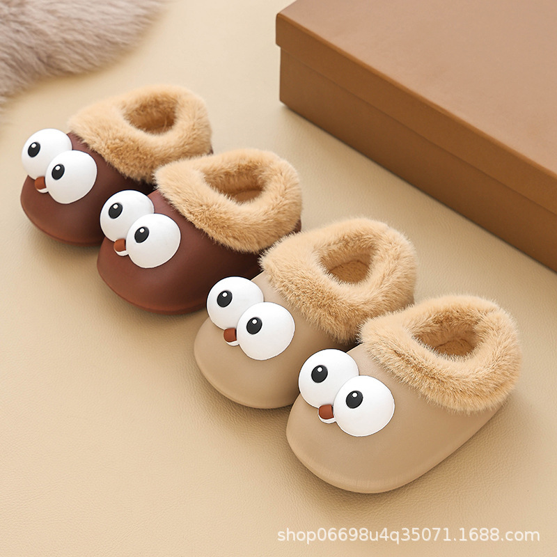 Cotton Slippers Snow Boots for Babies in Autumn and Winter, with Covered Heels, Can Be Added with Fleece, Children's Non-Slip Cotton Shoes for Little Girls
