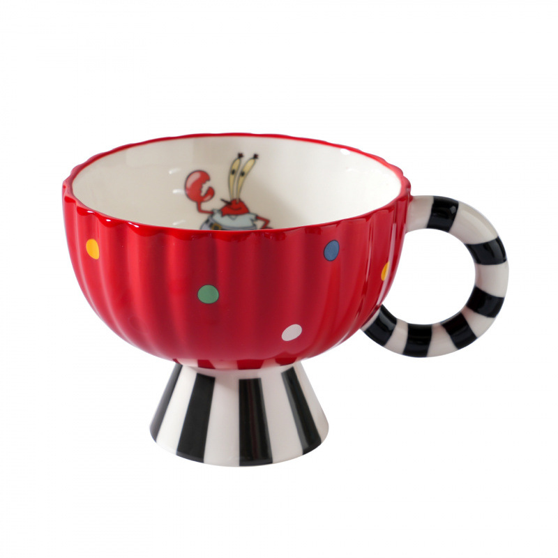 Tazas de cerámica de pies altos de Bob Esponja creativas onduladas tazas de agua a rayas manejo tazas de café de pareja para mujeres