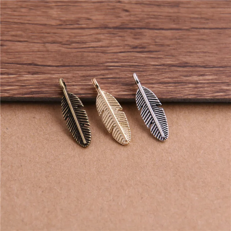3-Color DIY Alloy Jewelry Accessories Feather Pendant Leaf Pendant Bracelet Accessories 21*6mm