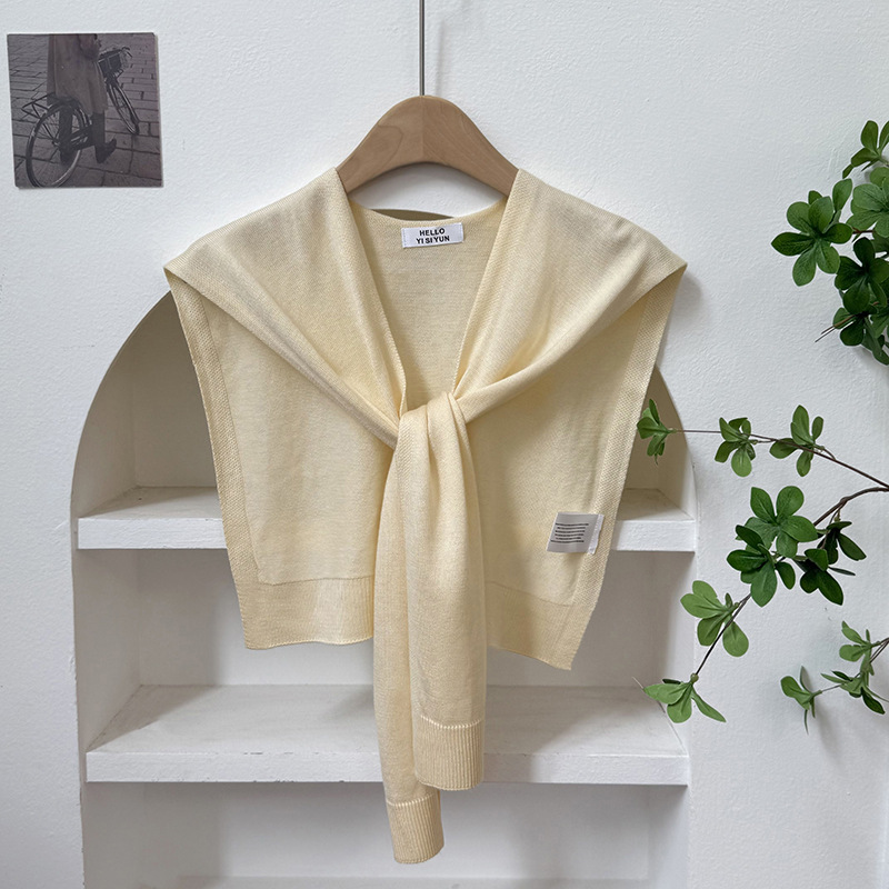 Chal de punto para mujer, versión coreana de primavera y verano, nuevo chal de lana de color sólido de alta gama con cuello falso para habitaciones con aire acondicionado.