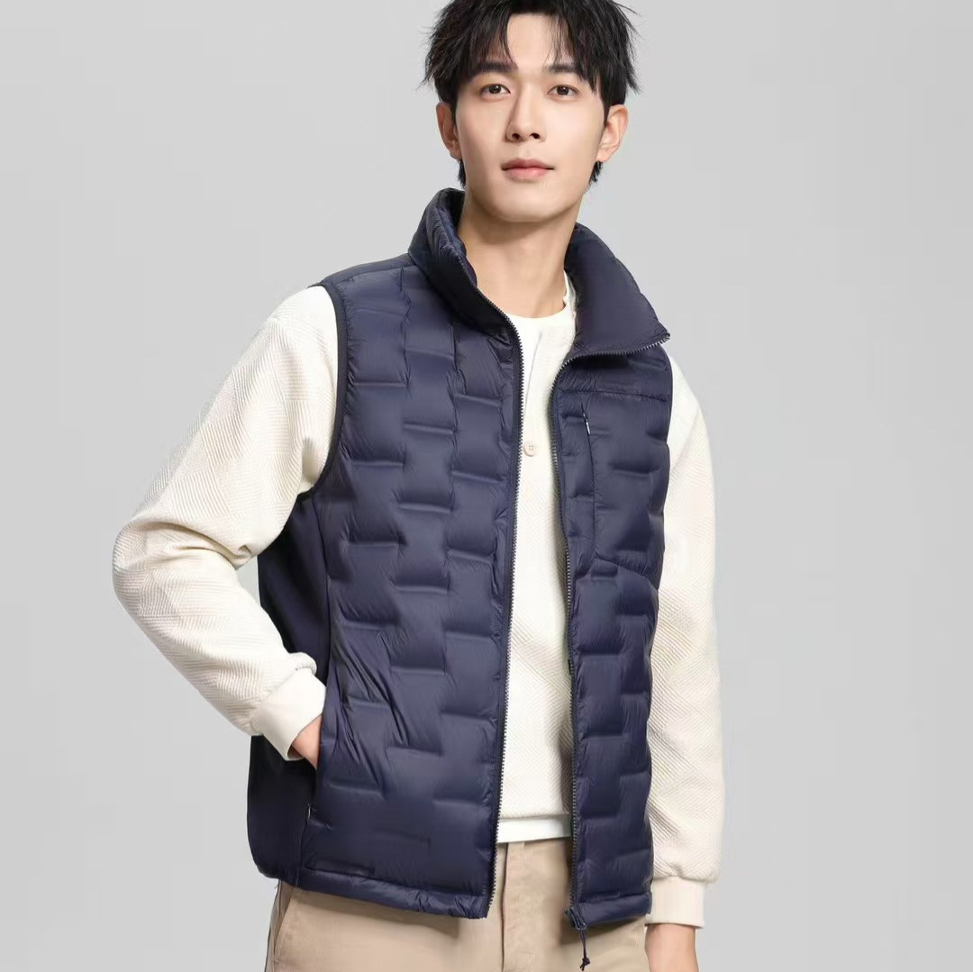 Chaqueta de plumón ligera para hombres 90 vello otoño y invierno nuevo estilo casual versátil ligero de cuello vertical chaleco de calentamiento de goma prensada chaqueta