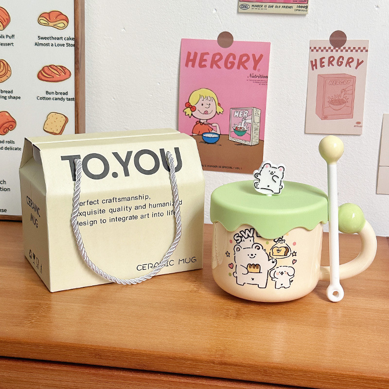 Líneas lindas para cachorros tazas de agua de cumpleaños regalo de mano tazas de cerámica de oficina tazas de café con tapa tazas de pareja