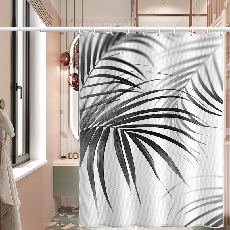 Nordic Leaf Shower Set, Mildew-Proof And Waterproof, No-Drill Bathroom Partition Door Window Curtain, Hanging Curtain_voghion.com