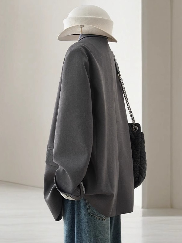 灰色西装外套女2025新款秋季休闲气质名媛设计感小众超火西服|undefined