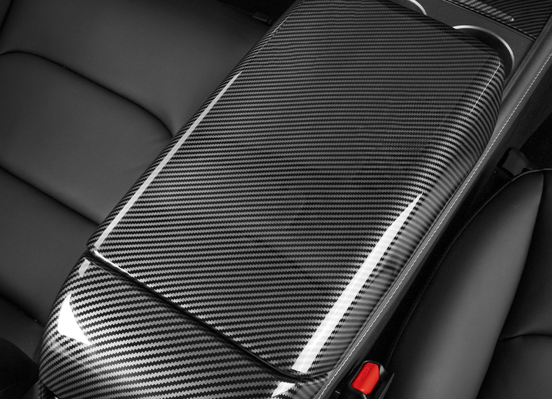 Tesla Model 3/Y Armrest Box Cover Carbon Fiber Pattern Protective Cover Center Console Interior Accessories 2022 Old Model