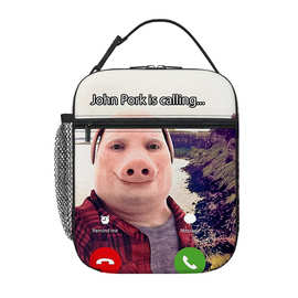 搞怪John格子衫猪Pork上班族学生全印手提餐包方形午餐包