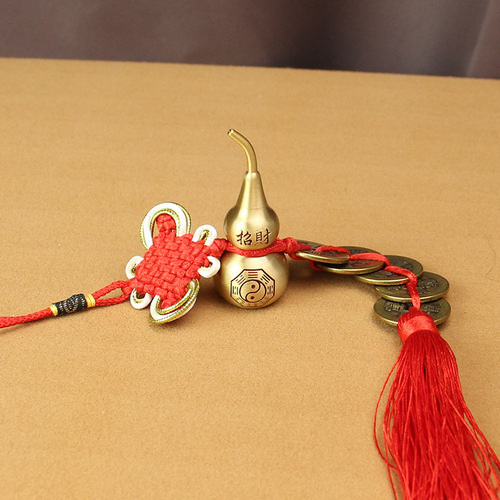 Brass gourd car pendant car pendant room door head pure copper hollow Fulu pendant lucky tassel Chinese knot