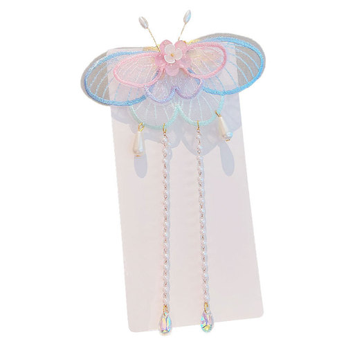 2pcs ancient fairy double butterfly tassel hairpin girls hanfu deserve to act the role of children's top clip hair hairpin headdress of the girls
