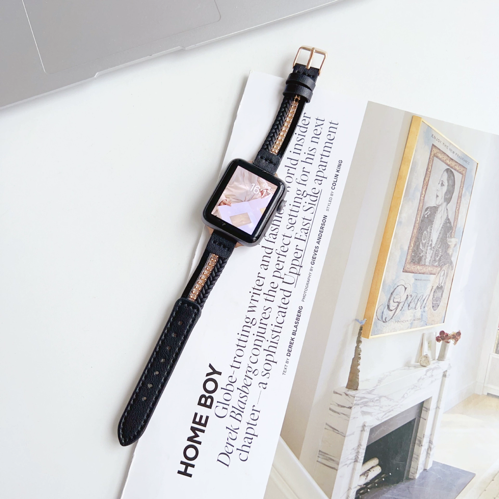 Плетение к Apple Watch8 ремешок Apple Watch 7-го поколения IWATCH6SE кожаный ремешок дышащий полый