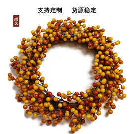 万圣节秋色枫叶花环装饰圣诞仿真浆果门挂丰收节藤圈感恩节花圈