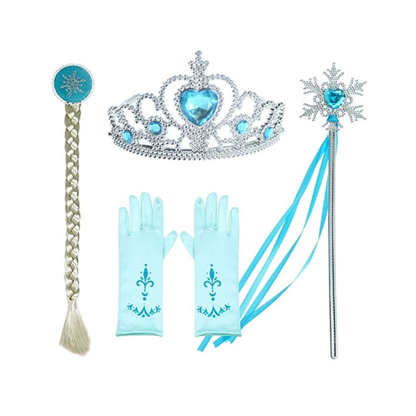 Blue set, magic wand, gloves with pigtail, 4 piece set