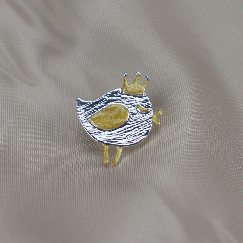 Japanese Designer Crown Chick Bird Brooch Pin Silver Base Not Blue_voghion.com
