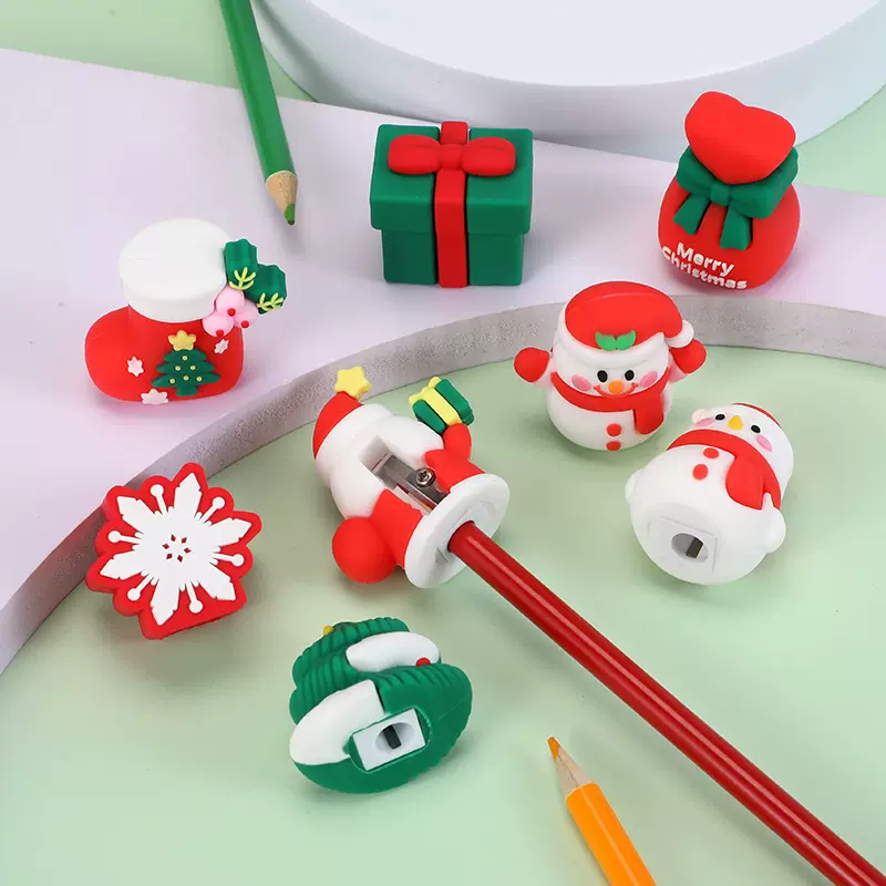圣诞主题软胶卷笔刀可爱雪人圣诞树造型削笔器学生文具削笔刀批发