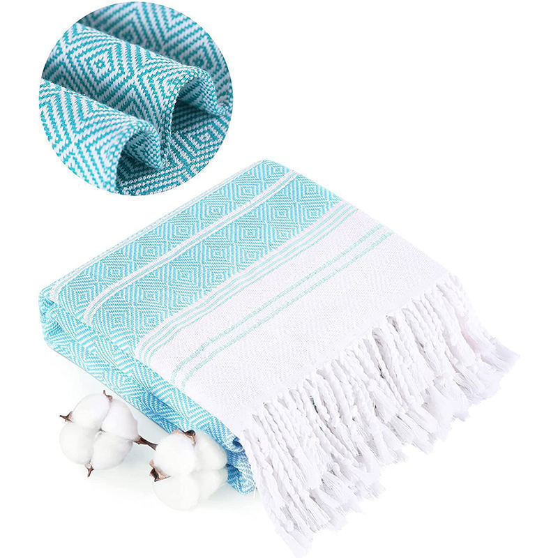 Cross-Border Hot Selling Classic Popular Model 180*90cm Rhombus Lightweight Sand-Free Turkish Jacquard Beach Towel Beach