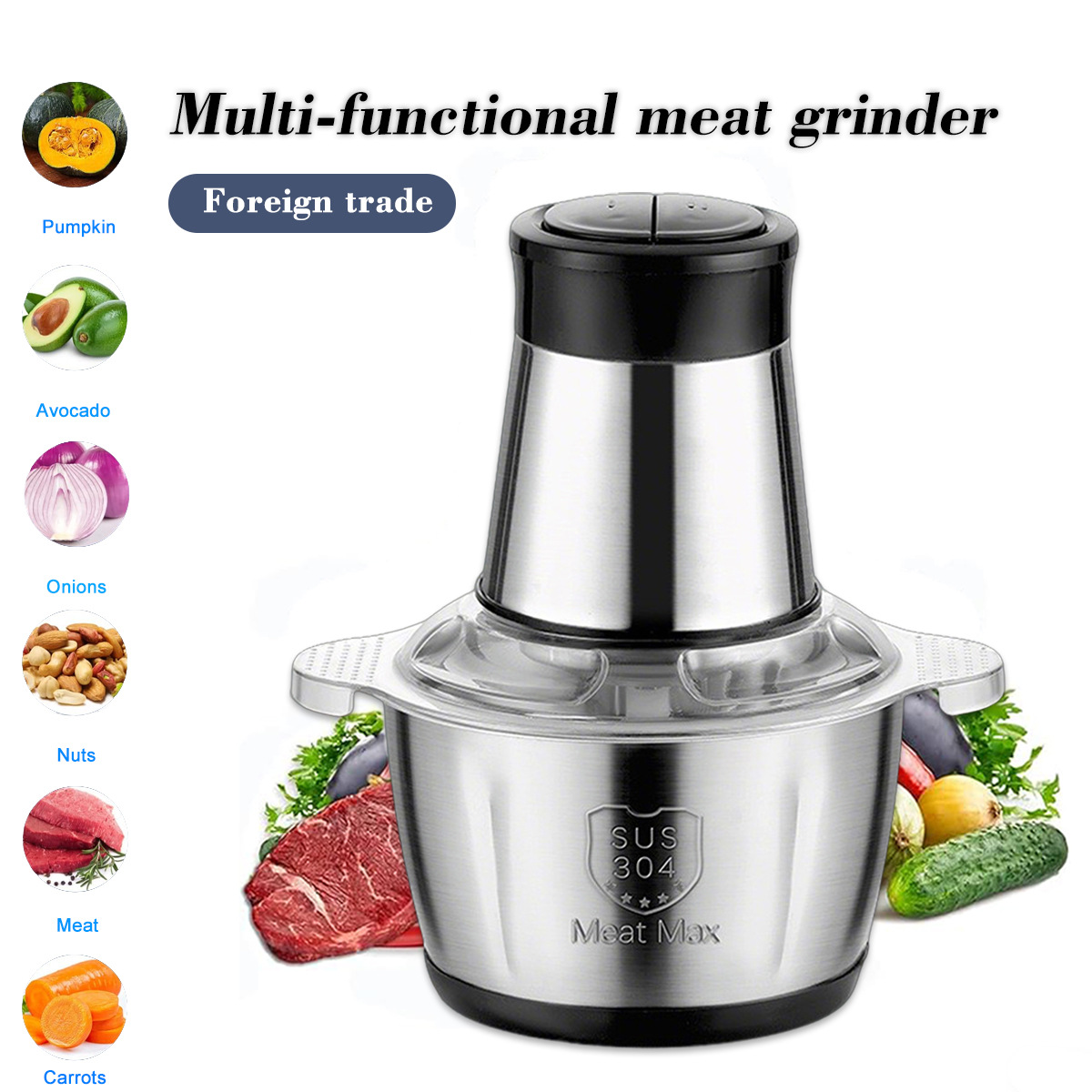Picadora de carne transfronteriza, picadora de carne eléctrica doméstica pequeña multifuncional de gran capacidad y mezcladora, picadora de carne de acero inoxidable al por mayor image 13