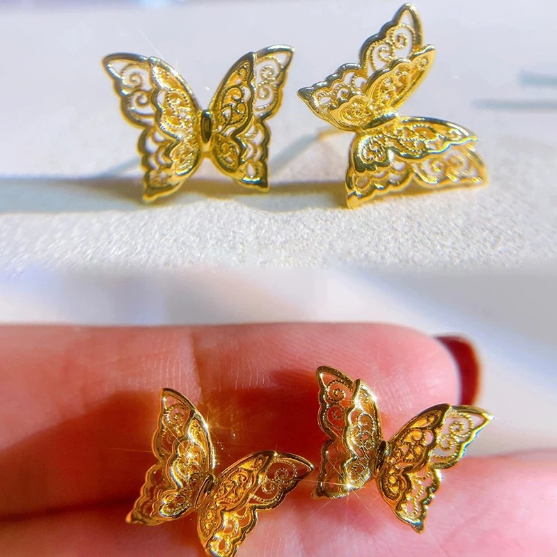 Hollow Double Layer Butterfly Stud Earrings For Girlfriend Gift_voghion.com