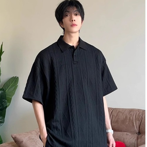 Lazily Trendy Loose Texture Knit Polo Shirt for Men - 2025 Summer Retro Stand-up Collar T-shirt Breathable Old Money Short Sleeve