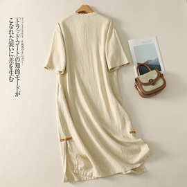 夏季新款复古新中式改良文艺休闲禅意茶服斜襟盘扣短袖连衣裙女