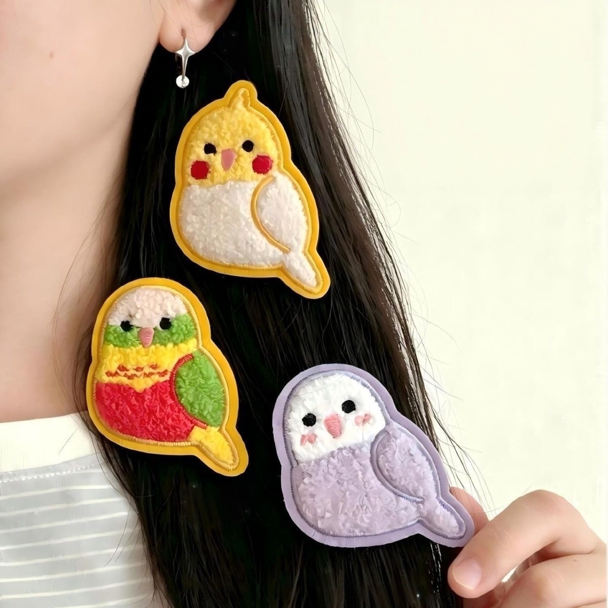 Cartoon parrot pineapple purple plumage dopamine hair styling tool, seamless bangs sticker, DIY niche magic hair sticker