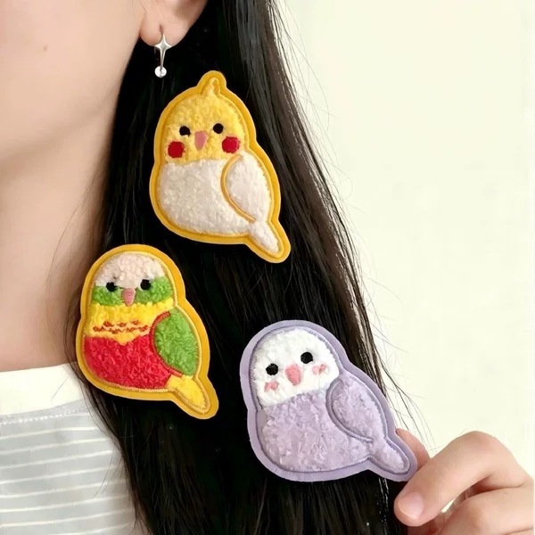 Cartoon parrot pineapple purple plumage dopamine hair styling tool, seamless bangs sticker, DIY niche magic hair sticker