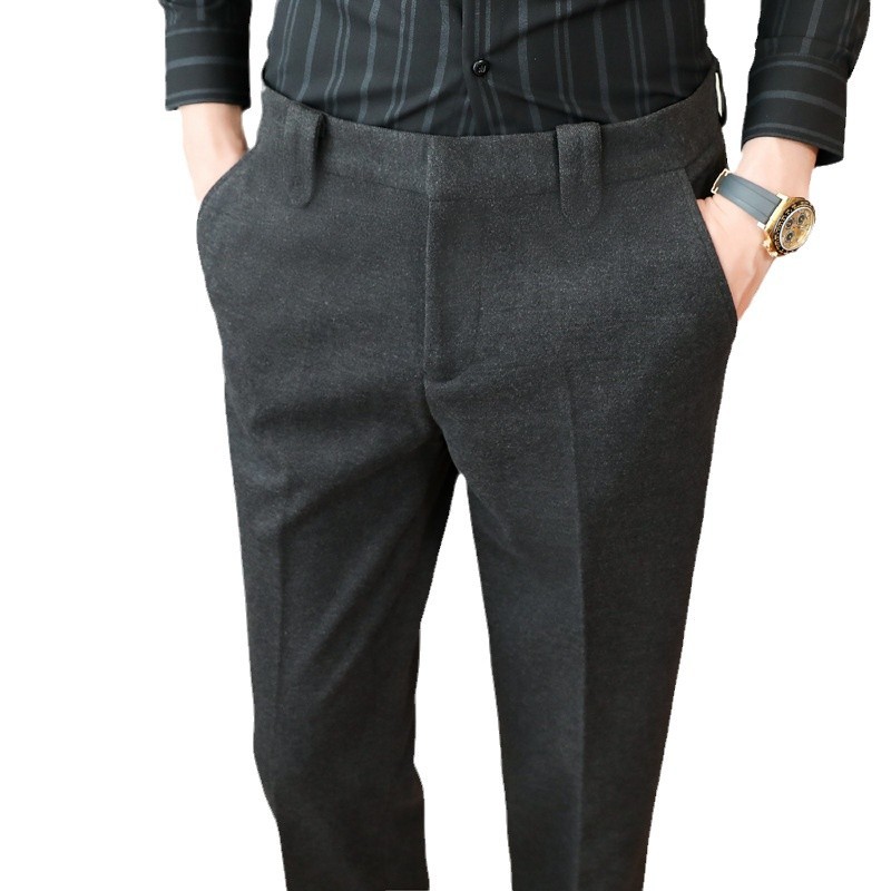 Pantalones de traje de lana de otoño e invierno para hombres de negocios slim fit pantalones casuales engrosados pantalones de traje recortado de moda Pantalones largos de lana de desgaste formal