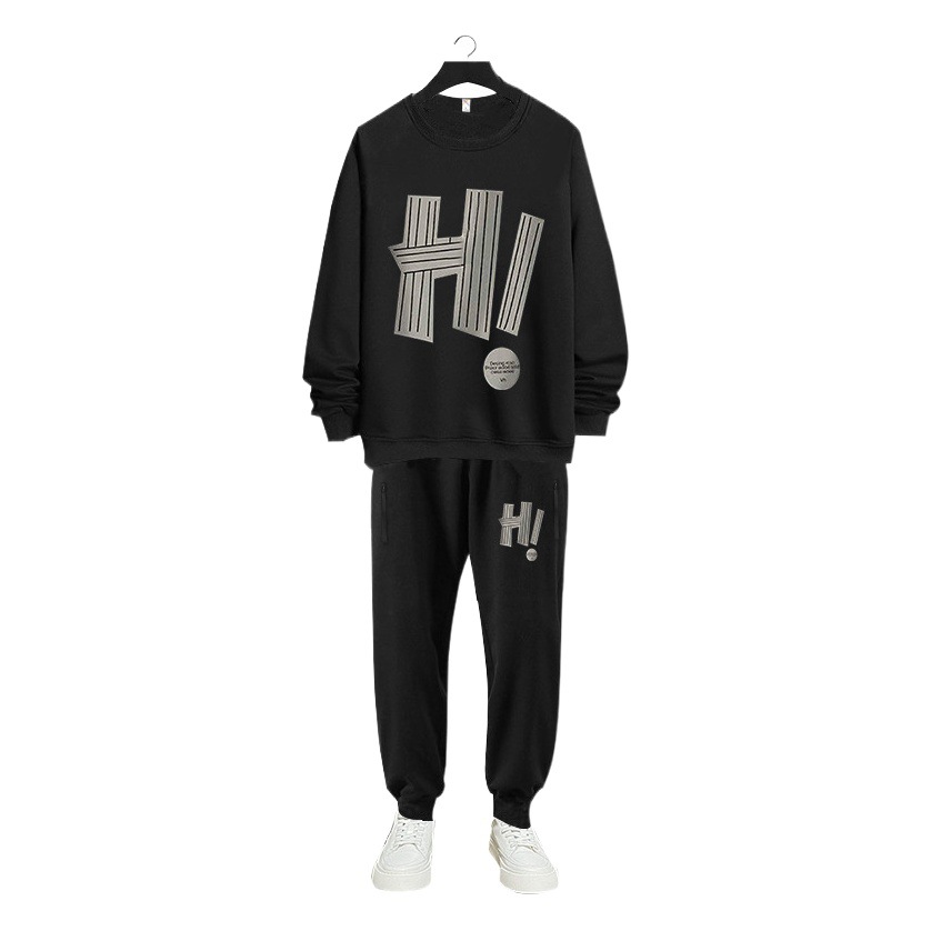 DW1003-DK2003 extra large size suit sports cotton fleece-lined fat sweater pants men's autumn and winter Plus